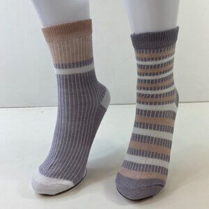 Womens Crew Socks Set 2 Stripes Colorblock Gray Beige White
